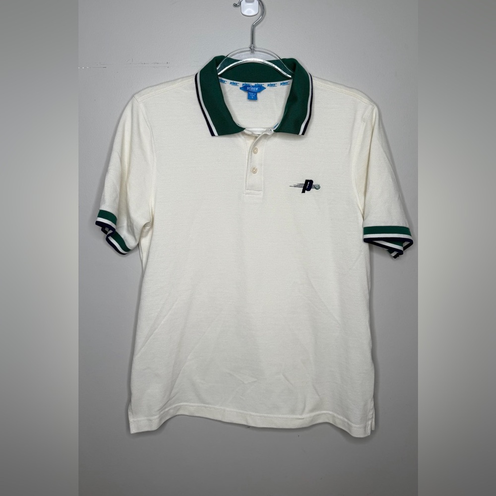 Prince Cream Polo with Green Trim Pickleball Tennis Collared Short Sleeve - Picture 2 of 6